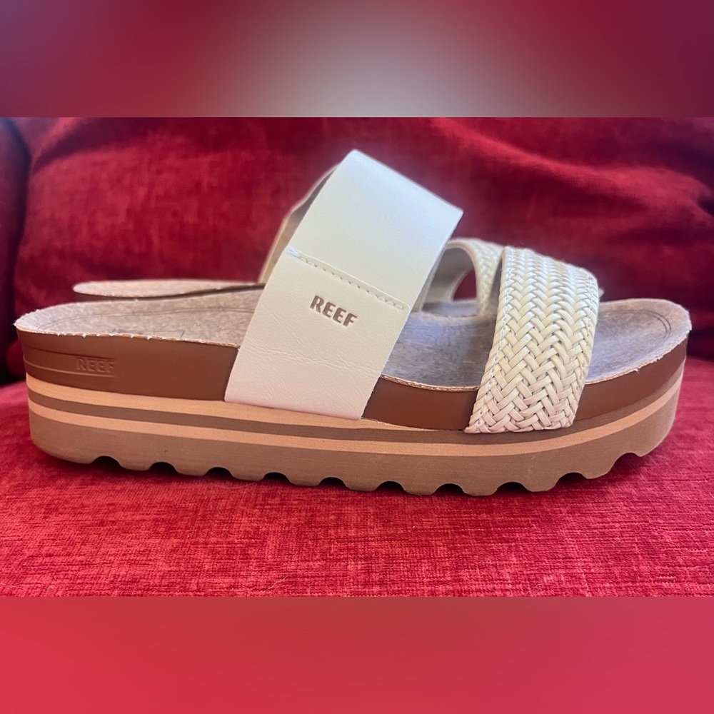 Reef Tan and White Platform Sandals